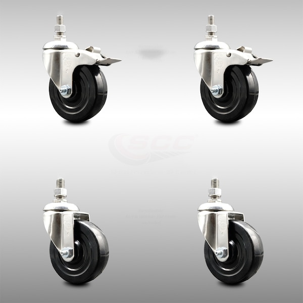 Service Caster 4 Inch 316SS Soft Rubber Swivel 1/2 Inch Threaded Stem Caster Lock Brake SCC, 2PK SCC-SS316TSTTL20S414-SRS-121315-2-S2 - main